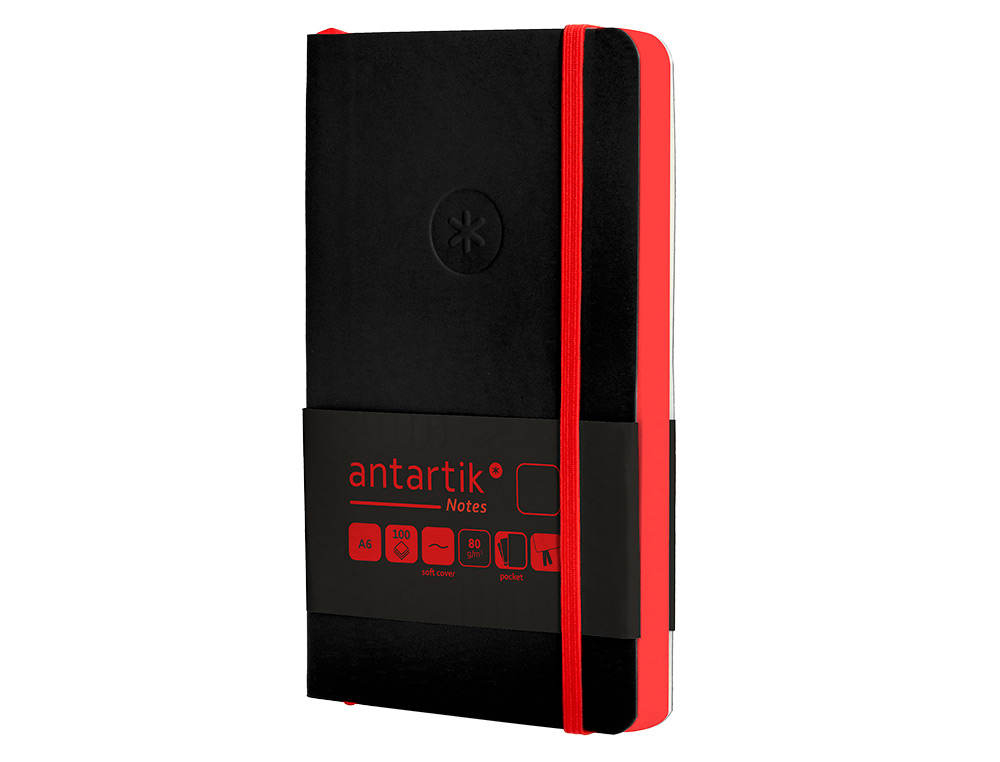 CADERNO COM ELASTICO ANTARTIK NOTES CAPA MOLE A6 LISO PRETO E VERMELHO 100 FOLHAS 80 GR FSC