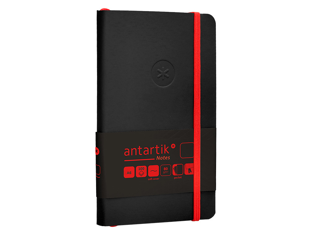 CADERNO COM ELASTICO ANTARTIK NOTES CAPA MOLE A6 LISO PRETO E VERMELHO 100 FOLHAS 80 GR FSC