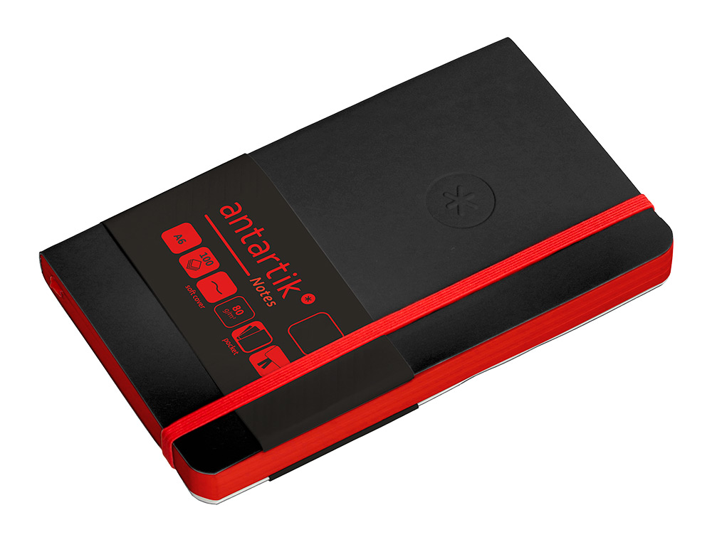 CADERNO COM ELASTICO ANTARTIK NOTES CAPA MOLE A6 LISO PRETO E VERMELHO 100 FOLHAS 80 GR FSC