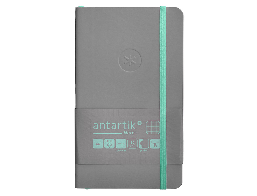 CADERNO COM ELASTICO ANTARTIK NOTES CAPA MOLE A6 QUADRICULADO CINZA E TURQUESA 100 FOLHAS 80 GR FSC