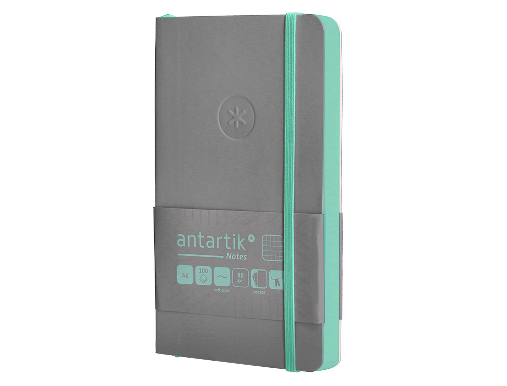 CADERNO COM ELASTICO ANTARTIK NOTES CAPA MOLE A6 QUADRICULADO CINZA E TURQUESA 100 FOLHAS 80 GR FSC