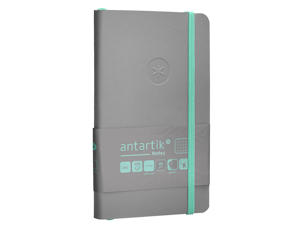 CADERNO COM ELASTICO ANTARTIK NOTES CAPA MOLE A6 QUADRICULADO CINZA E TURQUESA 100 FOLHAS 80 GR FSC