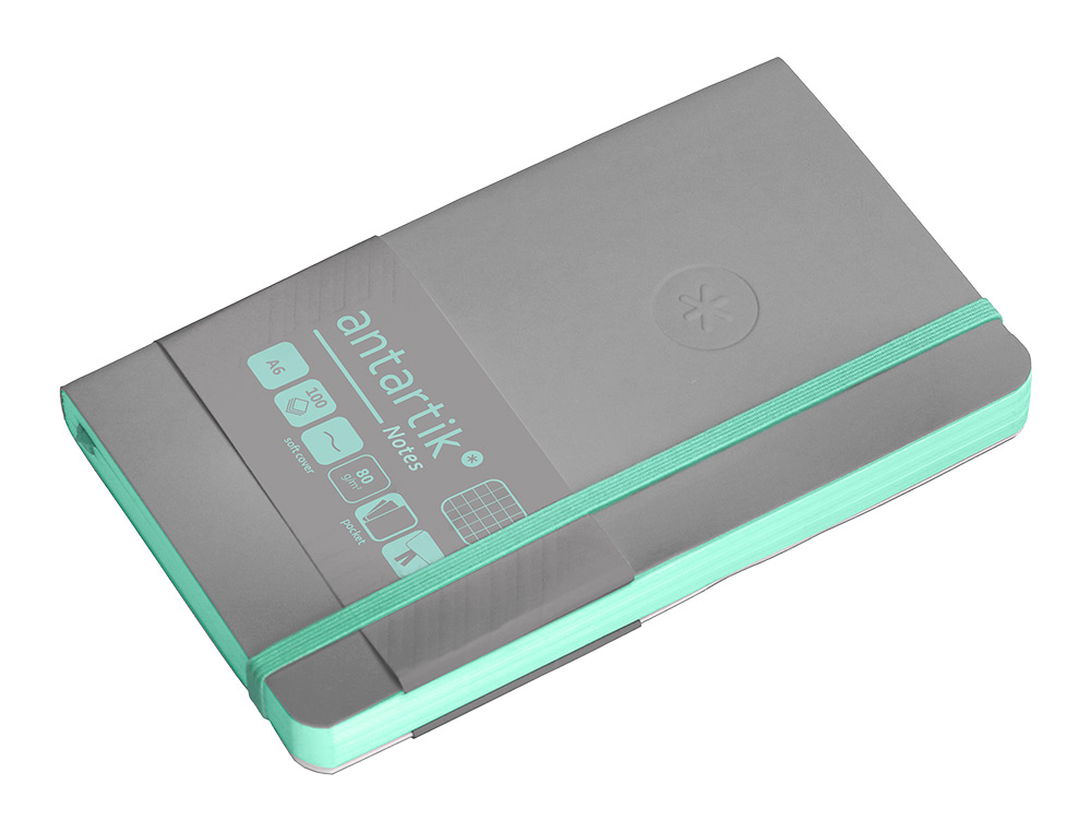 CADERNO COM ELASTICO ANTARTIK NOTES CAPA MOLE A6 QUADRICULADO CINZA E TURQUESA 100 FOLHAS 80 GR FSC