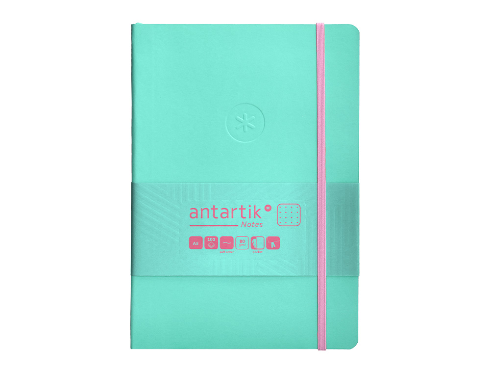 CADERNO COM ELASTICO ANTARTIK NOTES CAPA MOLE A5 PONTILHADO ROSA E TURQUESA 80 FOLHAS 80 GR FSC