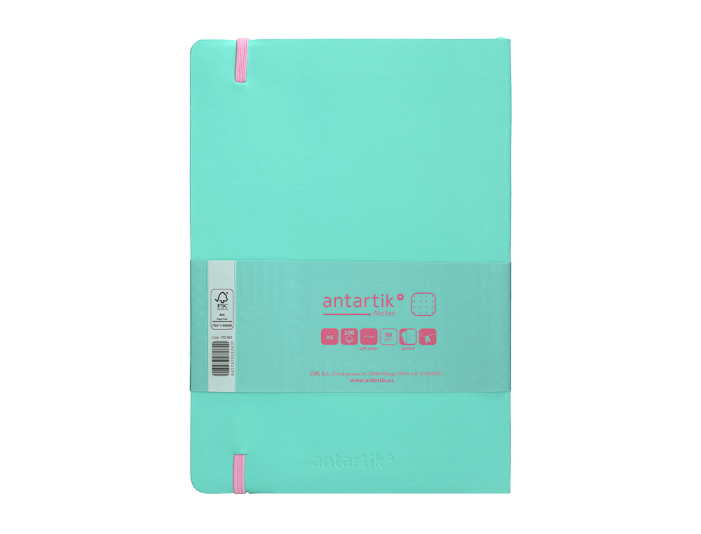 CADERNO COM ELASTICO ANTARTIK NOTES CAPA MOLE A5 PONTILHADO ROSA E TURQUESA 80 FOLHAS 80 GR FSC