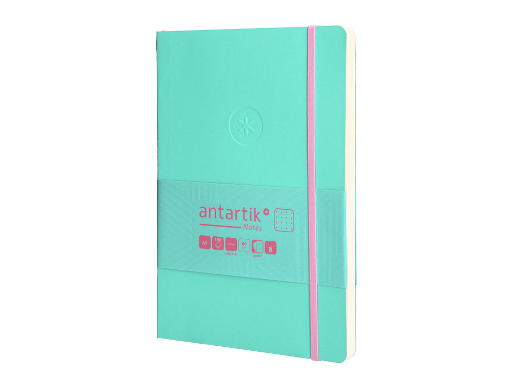 CADERNO COM ELASTICO ANTARTIK NOTES CAPA MOLE A5 PONTILHADO ROSA E TURQUESA 80 FOLHAS 80 GR FSC