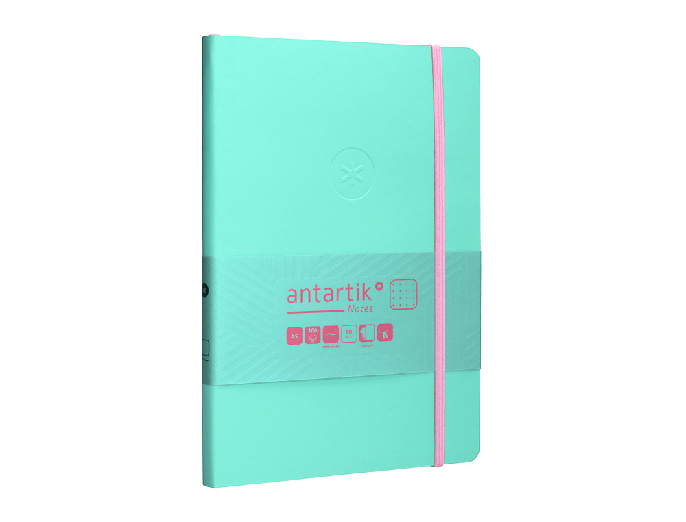 CADERNO COM ELASTICO ANTARTIK NOTES CAPA MOLE A5 PONTILHADO ROSA E TURQUESA 80 FOLHAS 80 GR FSC