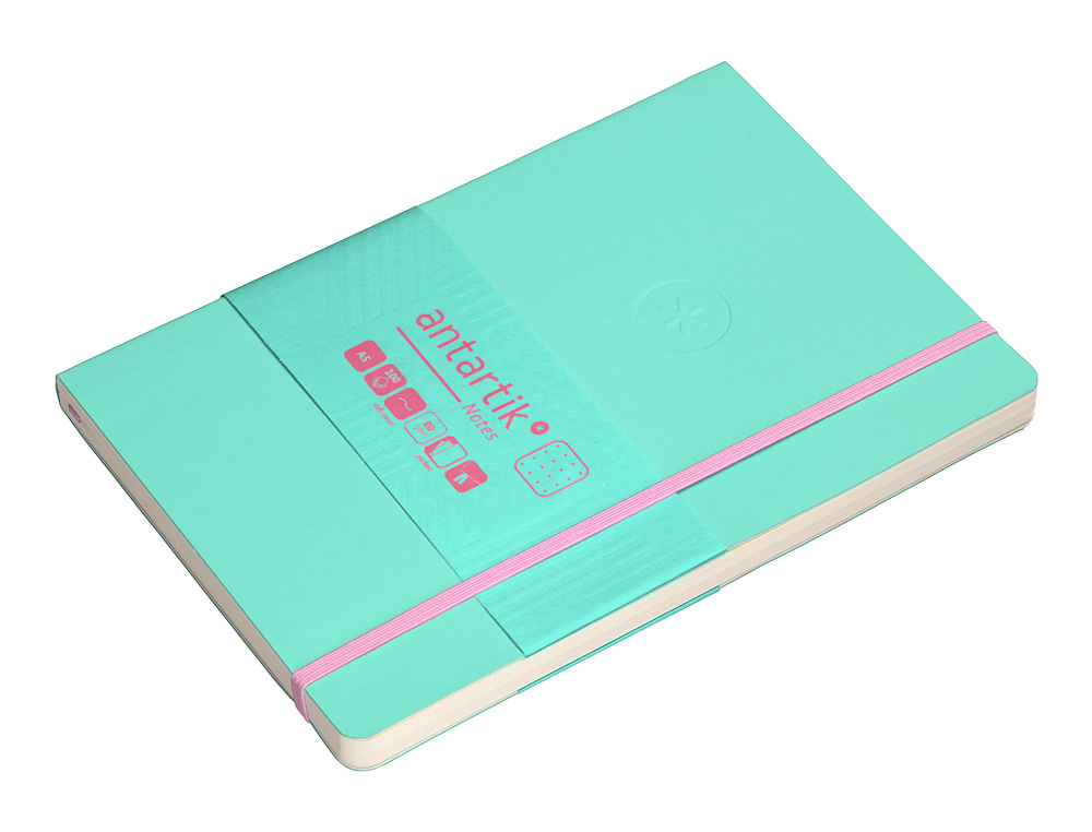 CADERNO COM ELASTICO ANTARTIK NOTES CAPA MOLE A5 PONTILHADO ROSA E TURQUESA 80 FOLHAS 80 GR FSC