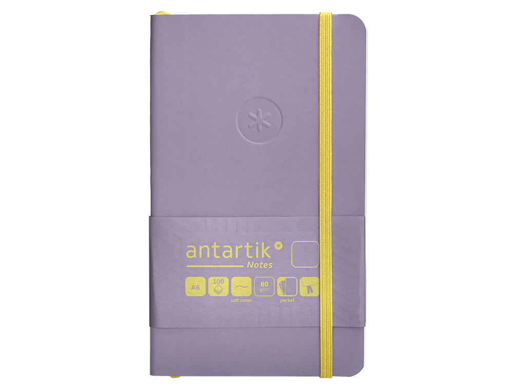 CADERNO COM ELASTICO ANTARTIK NOTES CAPA MOLE A6 LISO ROXO E AMARELO 100 FOLHAS 80 GR FSC
