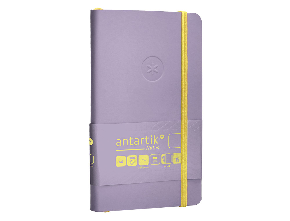 CADERNO COM ELASTICO ANTARTIK NOTES CAPA MOLE A6 LISO ROXO E AMARELO 100 FOLHAS 80 GR FSC
