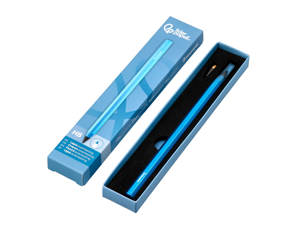 LAPIS DE GRAFITE LIDERPAPEL INFINITO COM BORRACHA ALUMINIO HEXAGONAL AZUL ULTRA RESISTENTE 1 PONTA DE RECARGA