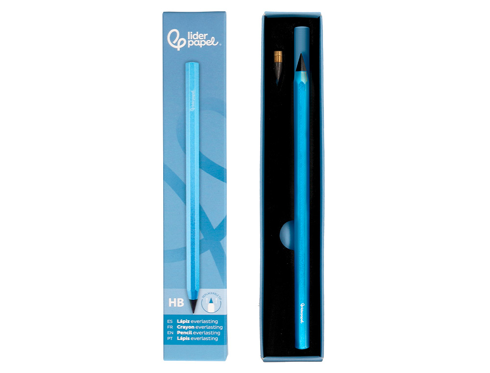 LAPIS DE GRAFITE LIDERPAPEL INFINITO COM BORRACHA ALUMINIO HEXAGONAL AZUL ULTRA RESISTENTE 1 PONTA DE RECARGA