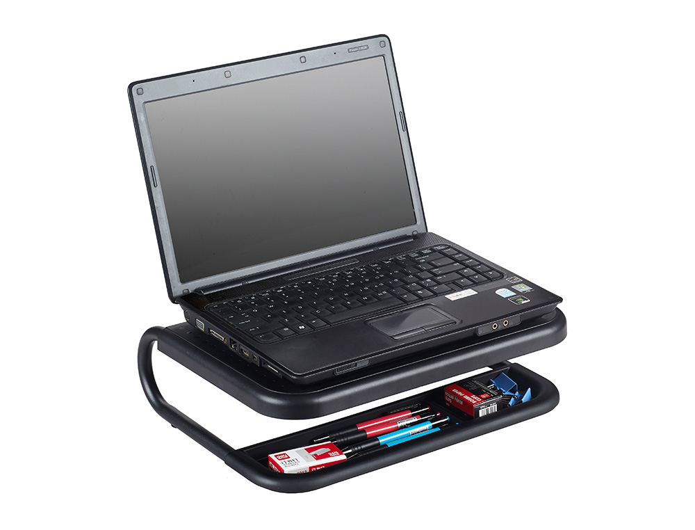 SUPORTE Q-CONNECT PARA PORTATIL E MONITOR DE PC COM BANDEJA ORGANIZADORA COR PRETO