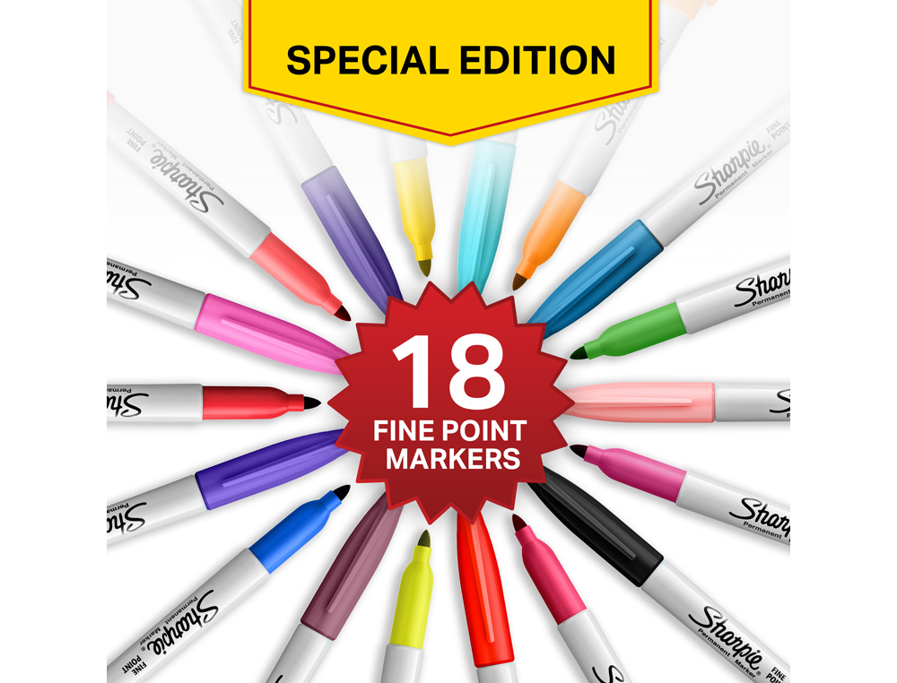 MARCADOR SHARPIE PERMANENTE PONTA 0,9 MM PACK REGRESSO AS AULAS BLISTER DE 18 UNIDADES CORES SORTIDAS