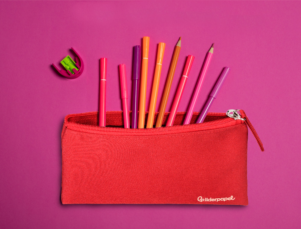 ESTOJO ESCOLAR LIDERPAPEL PLANO LARGO UM FECHO 200X100 MM EXPOSITOR CORES SORTIDAS 18 UNIDADES