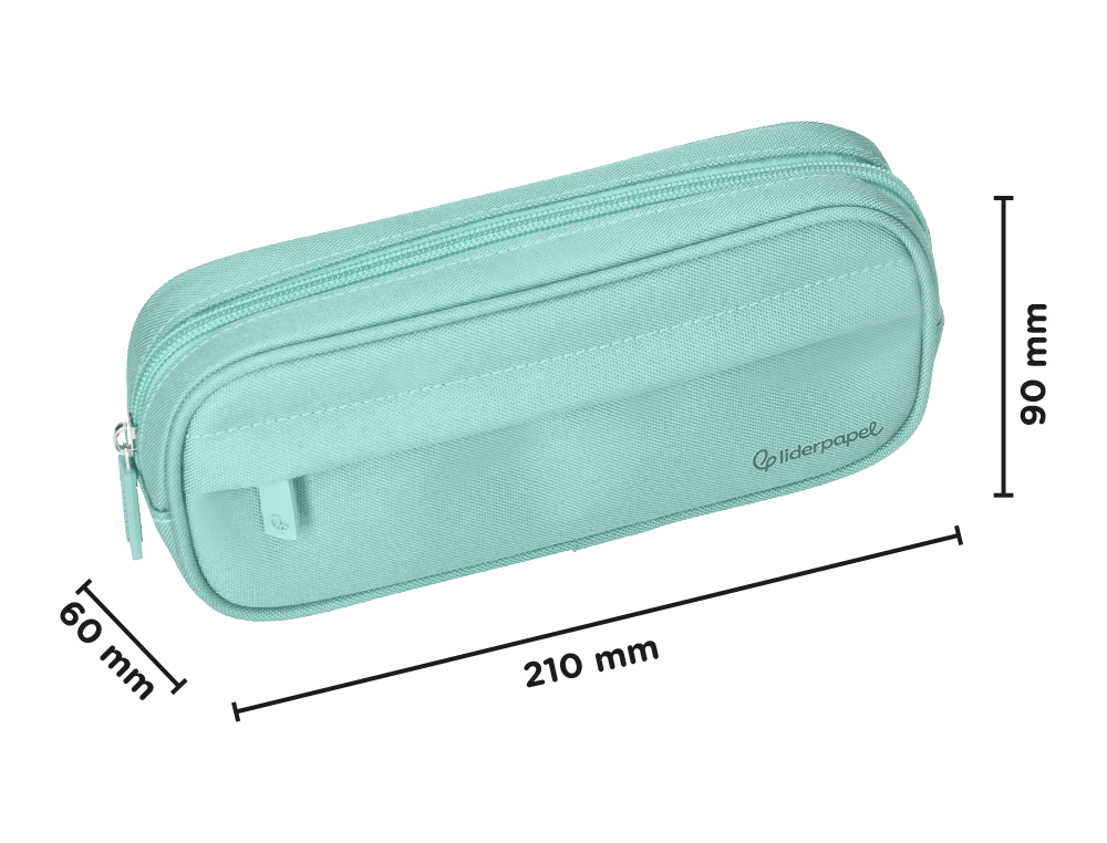 ESTOJO ESCOLAR LIDERPAPEL OVALADO 2 FECHOS COM BOLSO FRONTAL 210X90 MM VERDE MACA