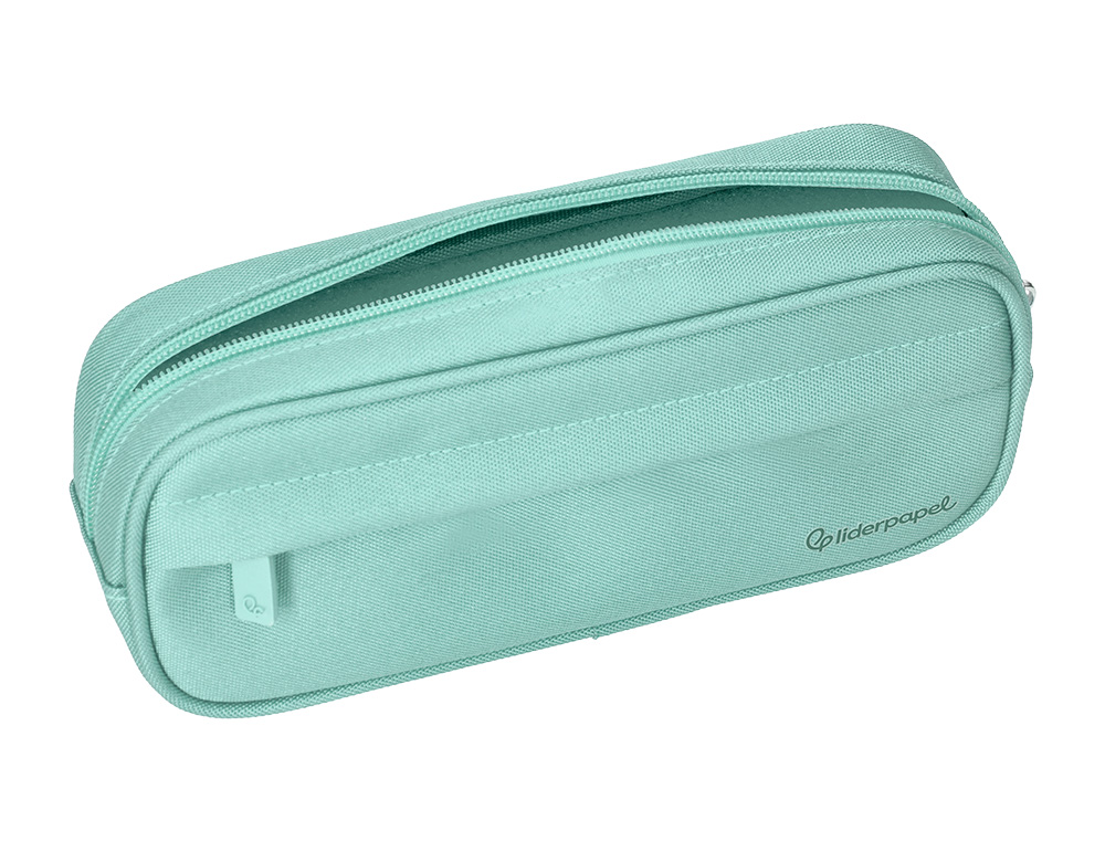 ESTOJO ESCOLAR LIDERPAPEL OVALADO 2 FECHOS COM BOLSO FRONTAL 210X90 MM VERDE MACA