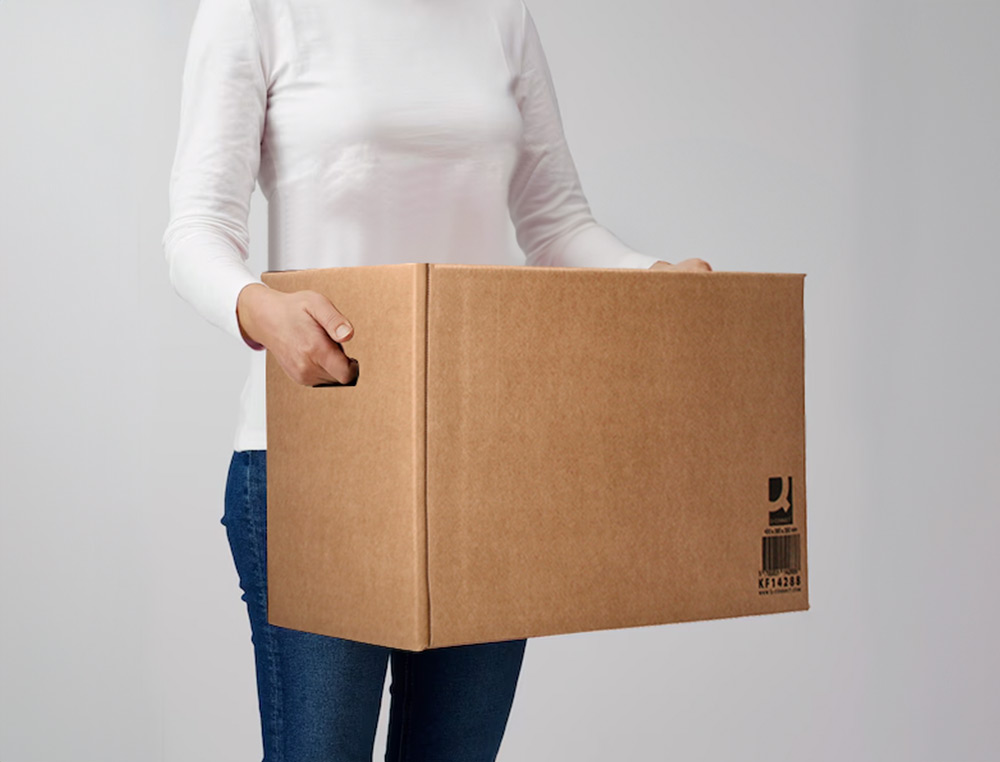 CAIXA PARA EMBALAR Q-CONNECT AMERICANA COM ASAS CARTAO CANAL SIMPLES 5 MM COR KRAFT 600X400X290 MM