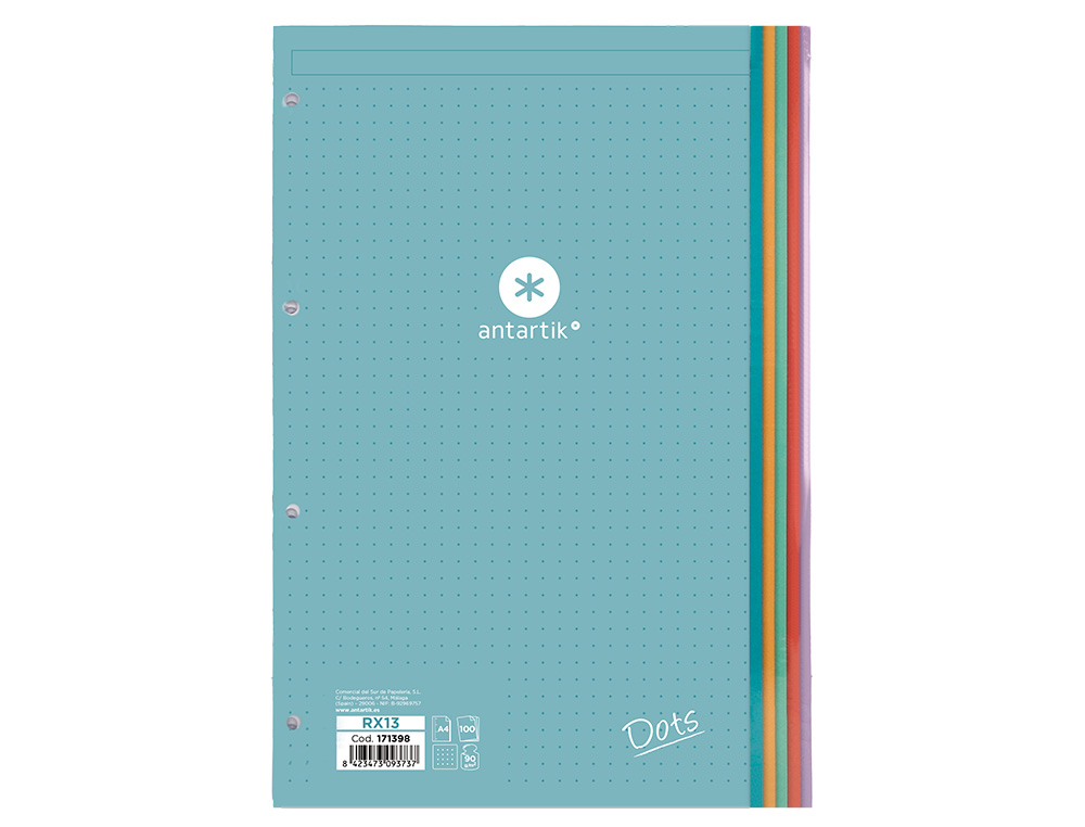 RECARGA LIDERPAPEL ANTARTIK DOTS A4 100 FOLHAS 90 GR PONTILHADO 4 FUROS BANDAS DE 5 CORES
