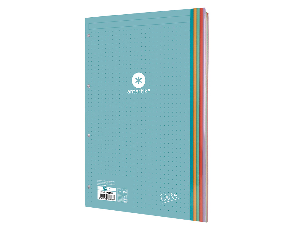 RECARGA LIDERPAPEL ANTARTIK DOTS A4 100 FOLHAS 90 GR PONTILHADO 4 FUROS BANDAS DE 5 CORES