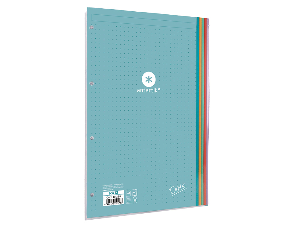 RECARGA LIDERPAPEL ANTARTIK DOTS A4 100 FOLHAS 90 GR PONTILHADO 4 FUROS BANDAS DE 5 CORES