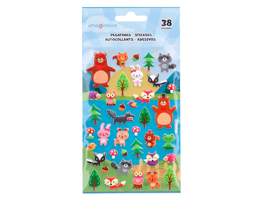AUTOCOLANTES IMAGINOVO CUTE ANIMALS BOSQUE COM RELEVO 190X105 MM EM BLISTER