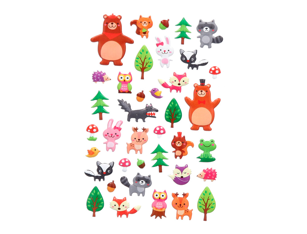 AUTOCOLANTES IMAGINOVO CUTE ANIMALS BOSQUE COM RELEVO 190X105 MM EM BLISTER