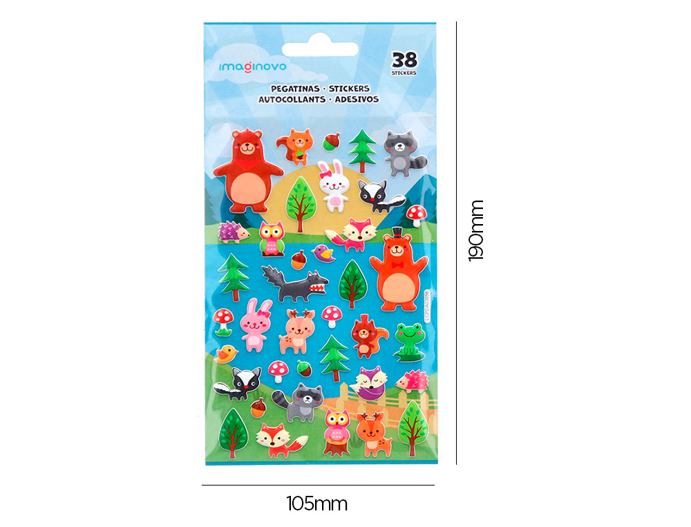 AUTOCOLANTES IMAGINOVO CUTE ANIMALS BOSQUE COM RELEVO 190X105 MM EM BLISTER