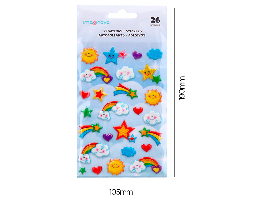 AUTOCOLANTES IMAGINOVO ARCO-IRIS MAGIC DREAMS COM RELEVO 190X105 MM EM BLISTER