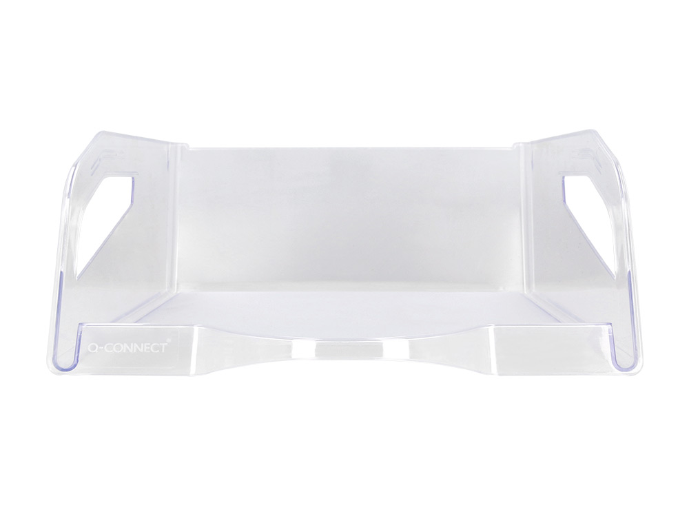 BANDEJA DE SECRETARIA PLASTICO Q-CONNECT GRANDE CAPACIDADE COM ASA TRANSPARENTE 386X270X115MM