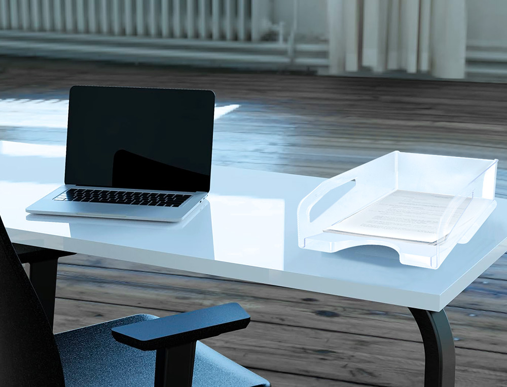 BANDEJA DE SECRETARIA PLASTICO Q-CONNECT GRANDE CAPACIDADE COM ASA TRANSPARENTE 386X270X115MM