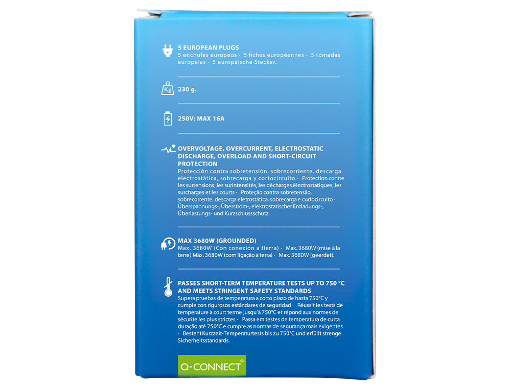 EXTENSAO Q-CONNECT EM CUBO MULTIPLA 5 EM 1 DIRETO PAREDE 5 TOMADAS DE CORRENTE 75X75X112MM