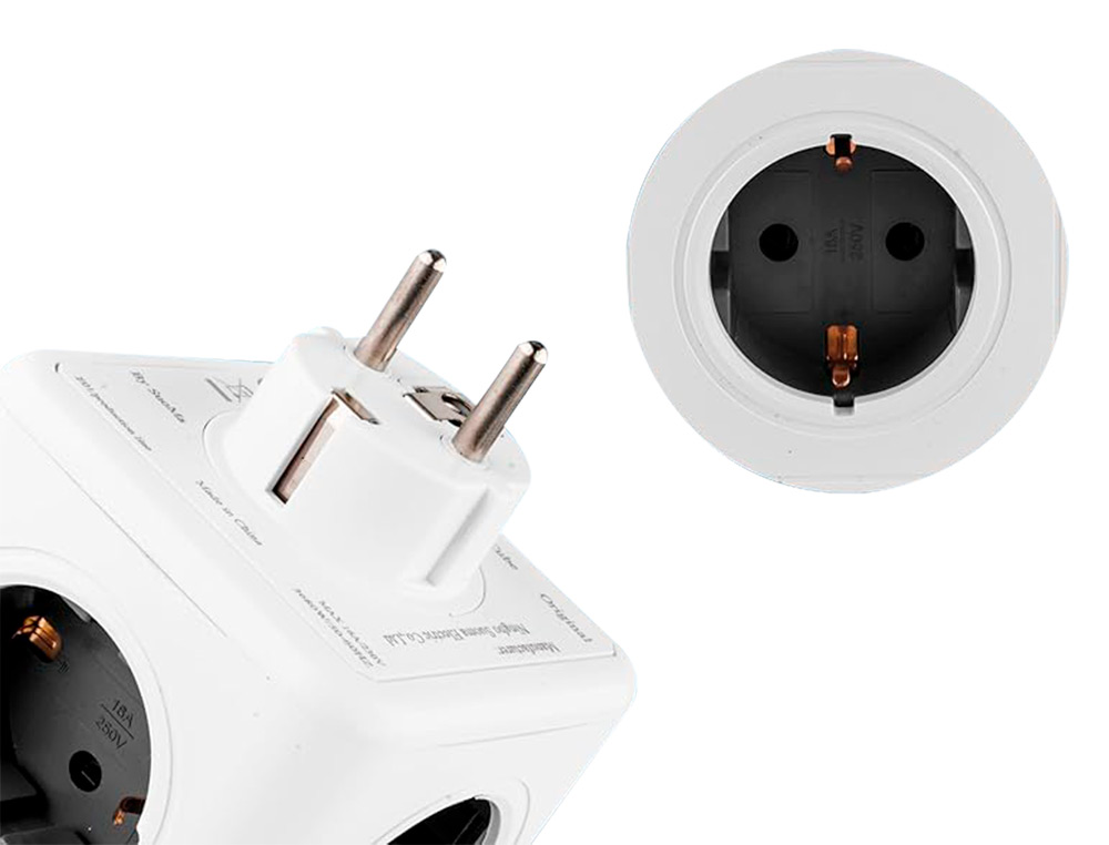 EXTENSAO Q-CONNECT EM CUBO MULTIPLA 5 EM 1 DIRETO PAREDE 5 TOMADAS DE CORRENTE 75X75X112MM