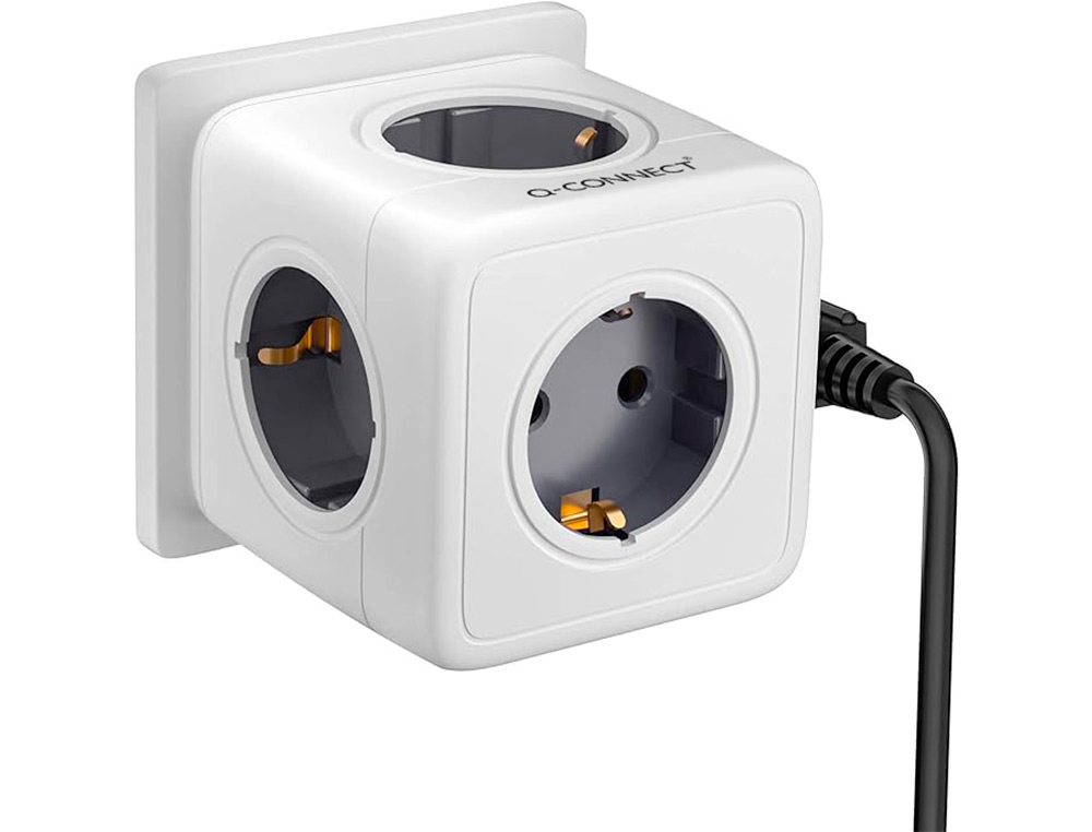 EXTENSAO Q-CONNECT EM CUBO MULTIPLA 5 EM 1 DIRETO PAREDE 5 TOMADAS DE CORRENTE 75X75X112MM
