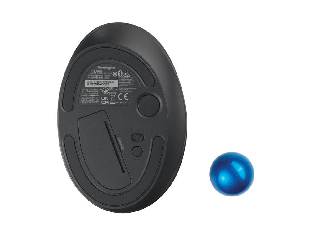 RATO KENSINGTON OTICO TRACKBALL TB450 PRO FIT ERGO 1600 DPI SEM FIOS COR PRETO/AZUL