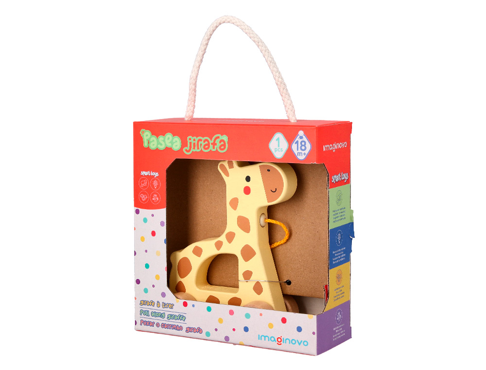 JOGO INFANTIL IMAGINOVO MADEIRA GIRAFA PARA ARRASTAR COM RODAS +12 MESES 16X12X5,4CM