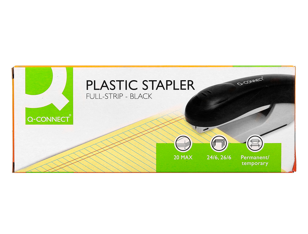 AGRAFADOR Q-CONNECT KF14207 PLASTICO ABS PRETO CAPACIDADE 20 FOLHAS