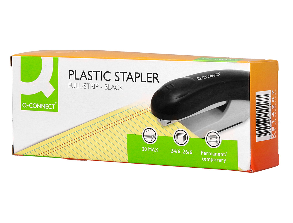 AGRAFADOR Q-CONNECT KF14207 PLASTICO ABS PRETO CAPACIDADE 20 FOLHAS