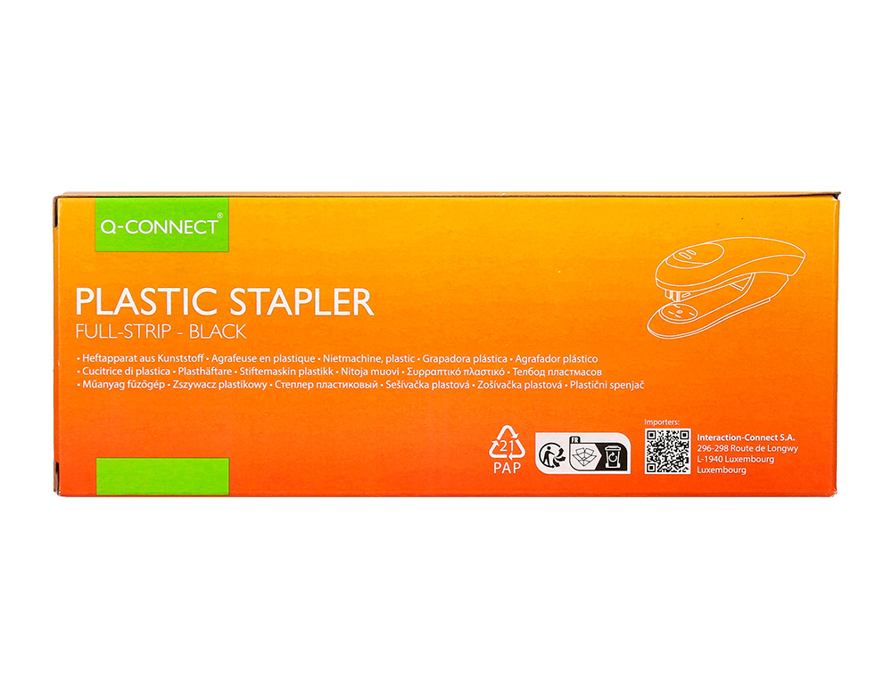 AGRAFADOR Q-CONNECT KF14207 PLASTICO ABS PRETO CAPACIDADE 20 FOLHAS