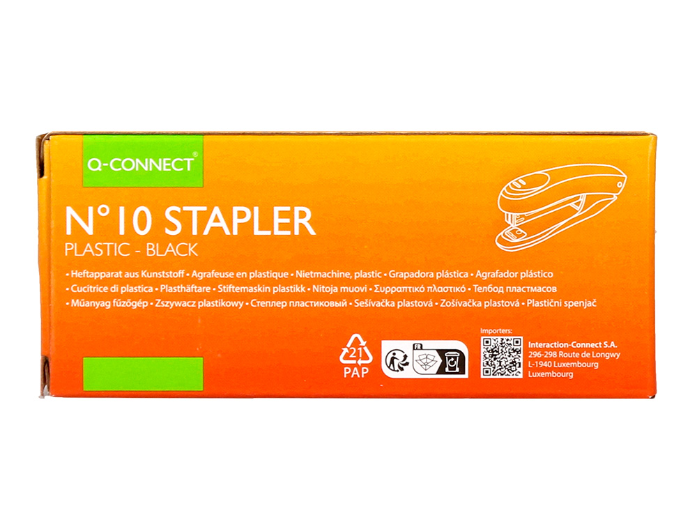 AGRAFADOR Q-CONNECT KF14212 PLASTICO CAPACIDADE 10 FOLHAS USA AGRAFES NUMERO 10