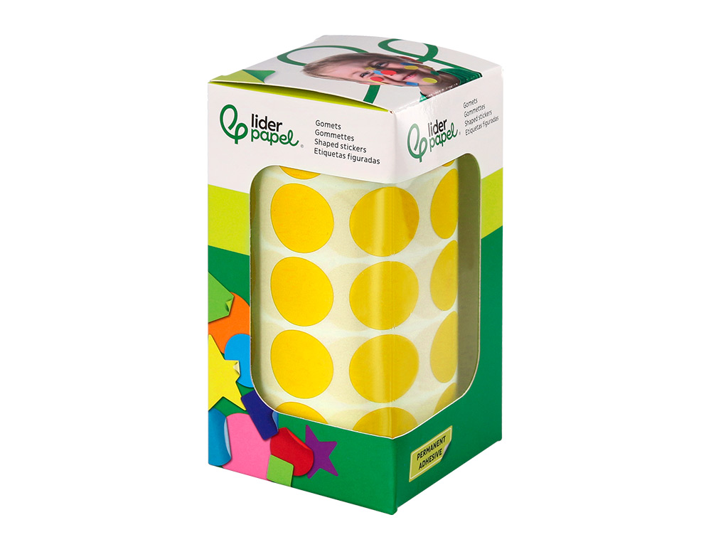 ETIQUETAS ESCOLAR LIDERPAPEL AUTOADESIVAS CIRCULOS 20 MM AMARELO ROLO DE 2000 UNIDADES EM CAIXA DE CARTAO