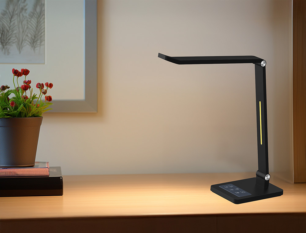 CANDEEIRO DE ESCRITORIO Q-CONNECT SECRETARIA PROFISSIONAL ABS 40 LEDS 10 W INTERRUPTOR SENSOR 3 NIVEIS COR PRETO