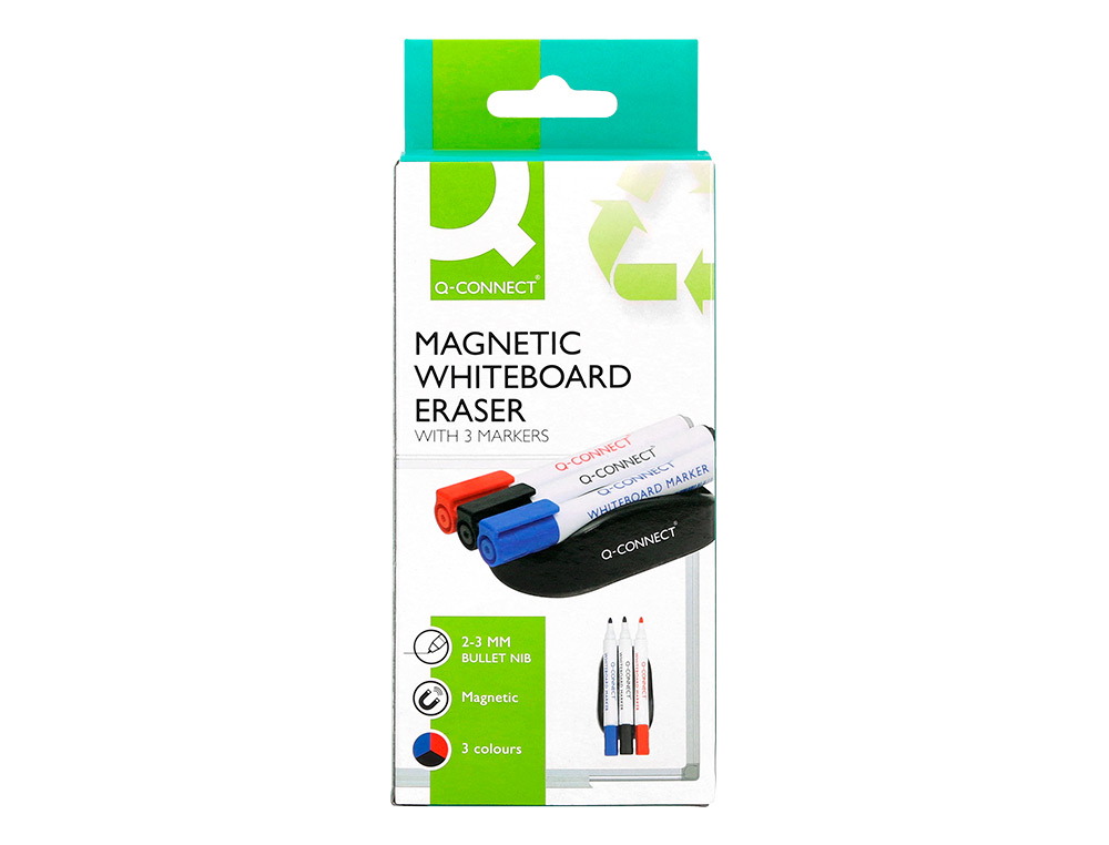 APAGADOR Q-CONNECT MAGNETICO COM MARCADOR PRETO VERMELHO E AZUL PARA QUADRO BRANCO
