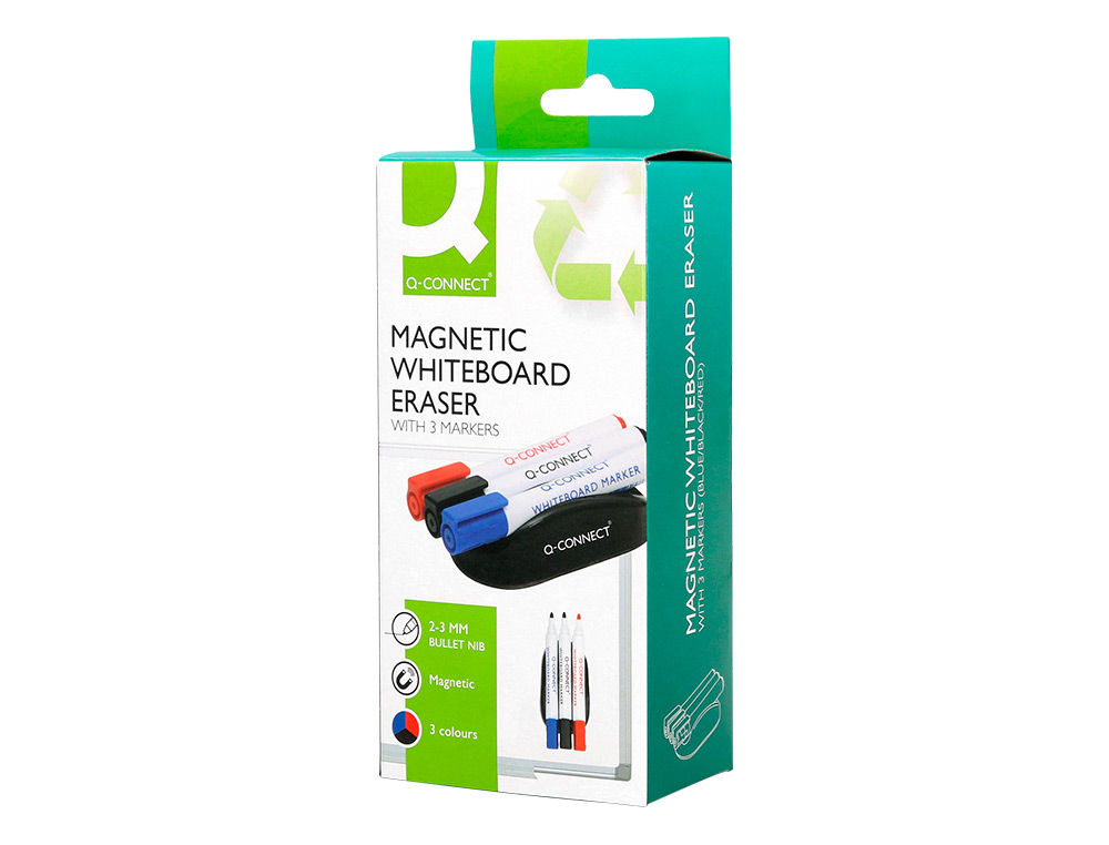 APAGADOR Q-CONNECT MAGNETICO COM MARCADOR PRETO VERMELHO E AZUL PARA QUADRO BRANCO