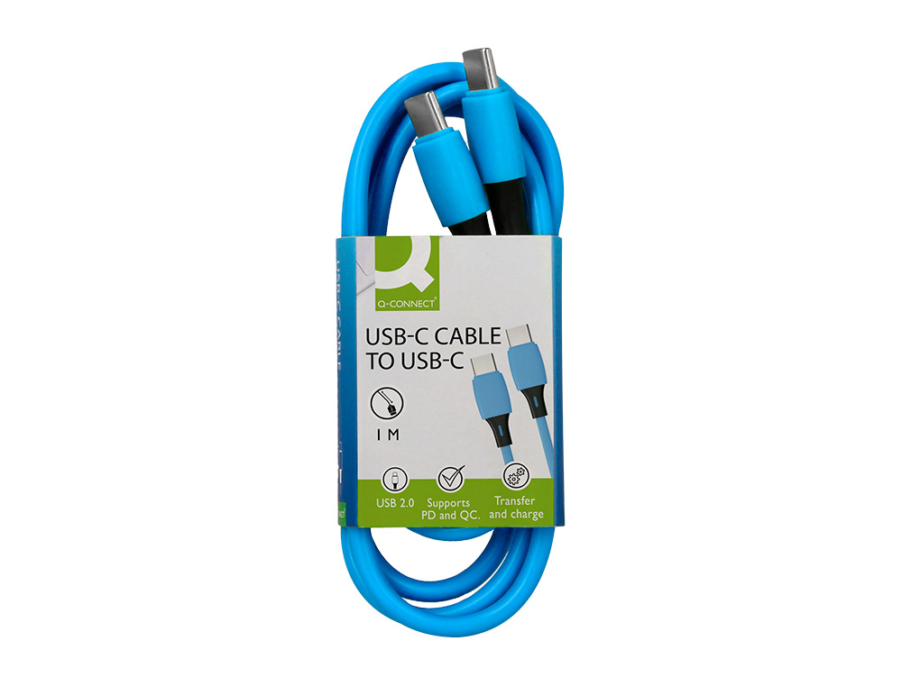CABO USB-C A USB-C Q-CONNECT PVC COMPRIMENTO 1M AZUL