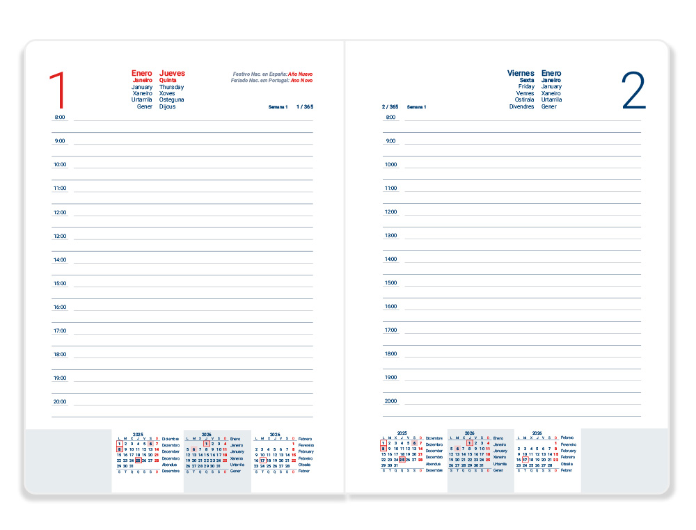AGENDA ESPIRAL LIDERPAPEL OLBIA A5 2026 DIA PAGINA AZUL PAPEL 60 GR FSC