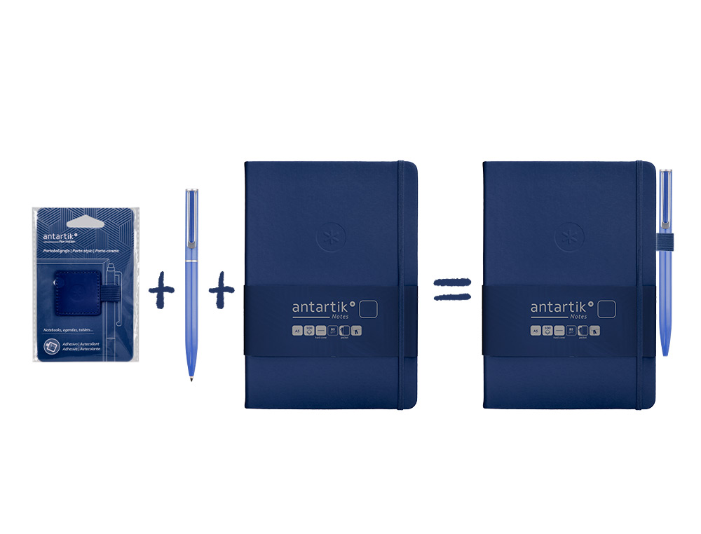 PORTABOLIGRAFO AUTOADHESIVO ANTARTIK PARA CUADERNO NOTE CON ELASTICO HASTA 15 MM GROSOR 80 MM AZUL MARINO