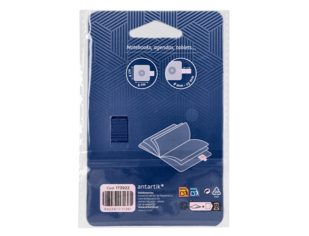 PORTABOLIGRAFO AUTOADHESIVO ANTARTIK PARA CUADERNO NOTE CON ELASTICO HASTA 15 MM GROSOR 80 MM AZUL MARINO