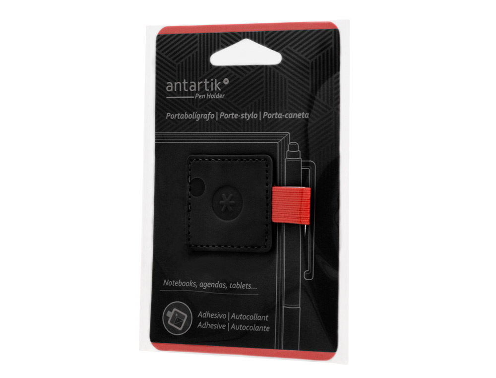 PORTABOLIGRAFO AUTOADHESIVO ANTARTIK PARA CUADERNO NOTE CON ELASTICO HASTA 15 MM GROSOR 80 MM NEGRO Y ROJO
