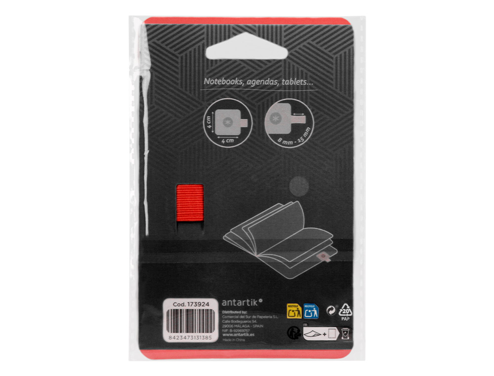 PORTABOLIGRAFO AUTOADHESIVO ANTARTIK PARA CUADERNO NOTE CON ELASTICO HASTA 15 MM GROSOR 80 MM NEGRO Y ROJO